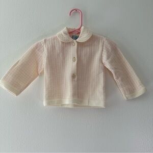 Vintage Foley’s Baby Sweater Set Pink White Knit Cardigan Bonnet Size 6M